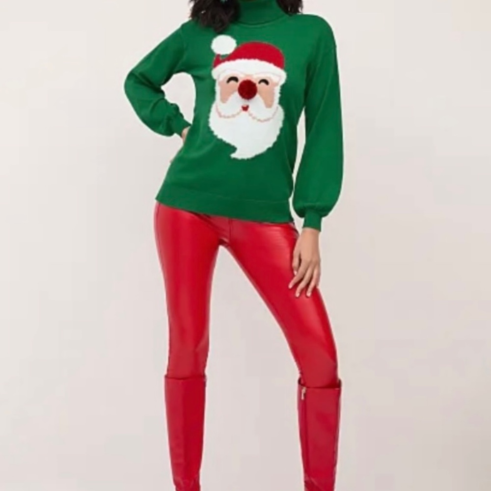 New York & company green turtleneck Santa sweater XL NWT